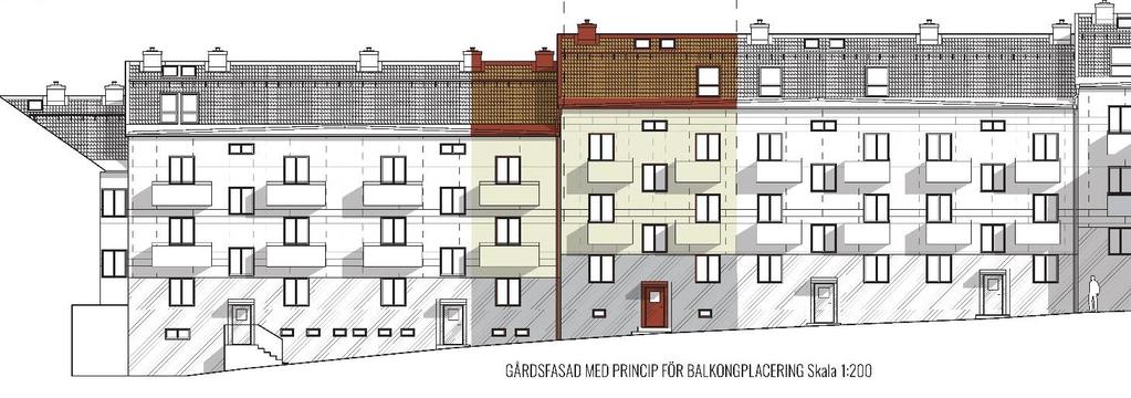 Utöver balkongerna finns även önskemål på att ta upp fönsterdörrar och bygga trappor i första våningen mot de förträdgårdar som vetter mot