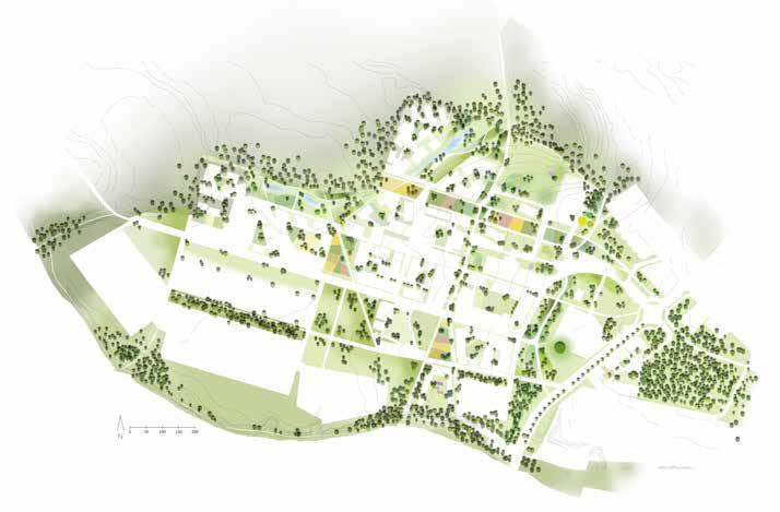 FÖRSLAG - STADSDELSMILJÖER Grönstruktur Månsbo gärde ramas in av barrskog norr och väst om området samt det smala naturpartiet i brant slänt mellan gärdet och Dalälven i söder.
