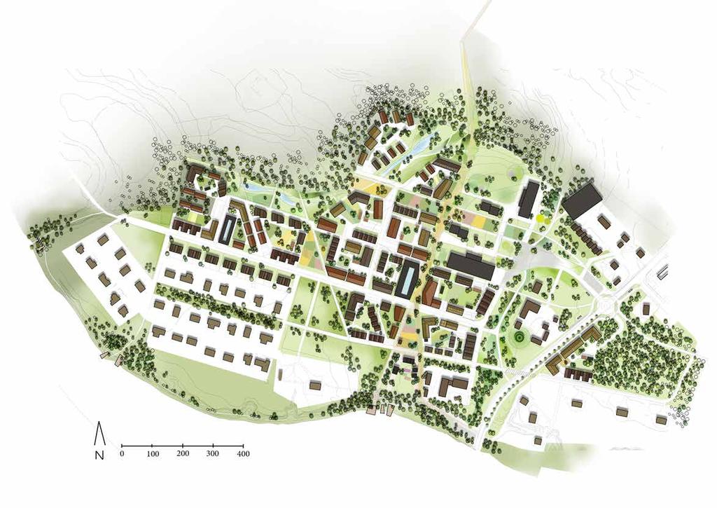ILLUSTRATIONSPLAN GC-tunnel under rv 70 mot Skogsbo och Rutbo Månsbo i det gröna Månsbostråket Vattenpark Vattenpark Odling Månsbostråket Förskola P-hus Odling Idrott Kulturgaraget Skola Älvplats