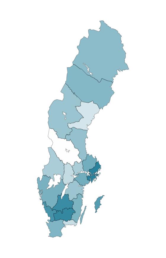 10.1.1 Antal nationella designansökningar per 100 000 invånare länsvis 2018 Tabellen och kartan baseras på första angivna adress för sökande med svensk adress.