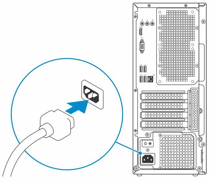 OBS: Om du beställde datorn med ett separat grafikkort är HDMI- och skärmsportarna på baksidan av datorn övertäckta.