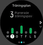 3. Tryck på nedre högra knappen för att se ytterligare information: träningsdag, varaktighet och intensitetsnivå (baserat på pulszoner, se Intensitetszoner. 4.