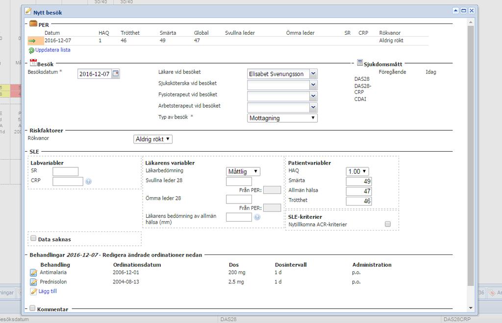 Besöksdata, vision SLAQ SLEDAI 5 7 SLICC-DI