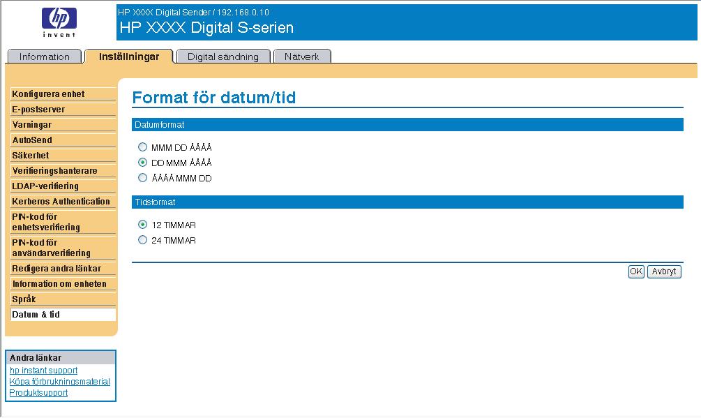 Bild 3-20 Skärmbilden Format för datum/tid Korrigering av klockavdrift Använd skärmbilden Datum och tid