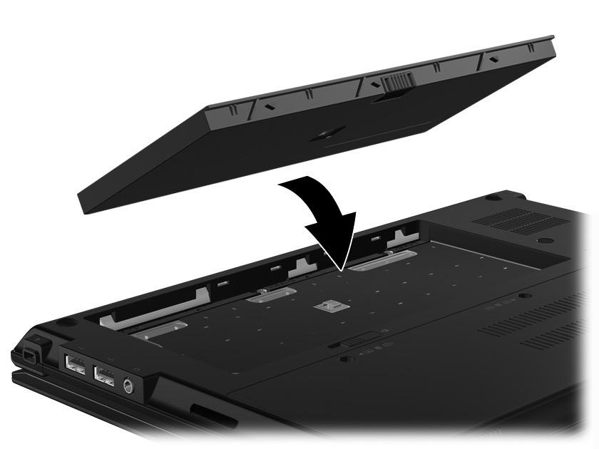 Grundläggande installation 2 Sätt i batteriet VARNING Minska risken för säkerhetsproblem genom att bara använda den Å nätadapter eller det batteri som medföljde datorn, en reservnätadapter eller ett