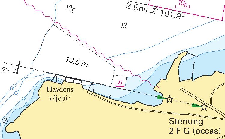 16 * 7724 Sjökort/Chart: 932 Sverige. Kattegatt. Stenungsund. Havdens oljepir. Minskat djup. Sjömätning utanför Havdens oljepir påvisade mindre djup än vad som redovisas i sjökort.