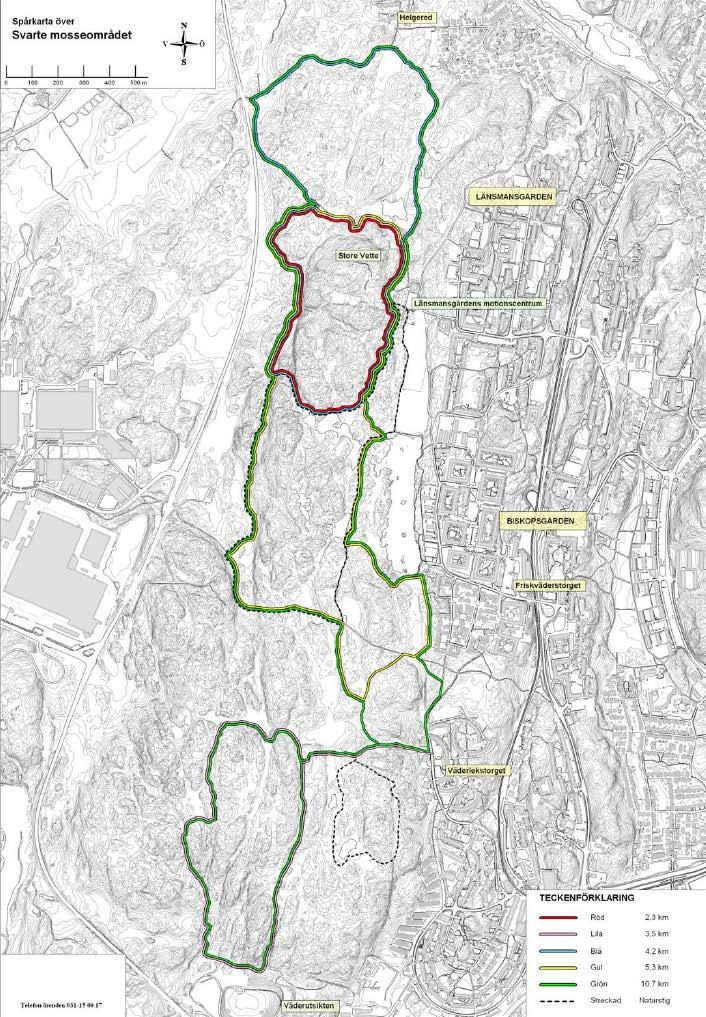 4. Friluftsliv Svarte mosseområdet beläget mellan Hisingsleden och bostadsområdena i Biskopsgården och Länsmansgården är ett värdefullt grönområde med ett nät av promenadstigar, motionsspår och