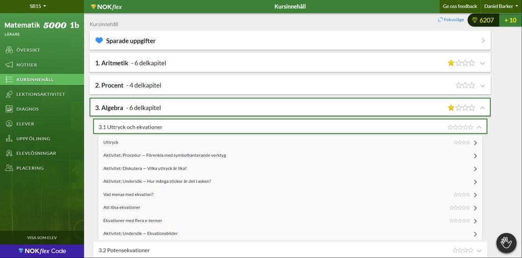 1. Före lektionen - planering 1.1 Välj avsnitt Läromedlets teori och uppgifter hittar du under menyvalet KURSINNEHÅLL.