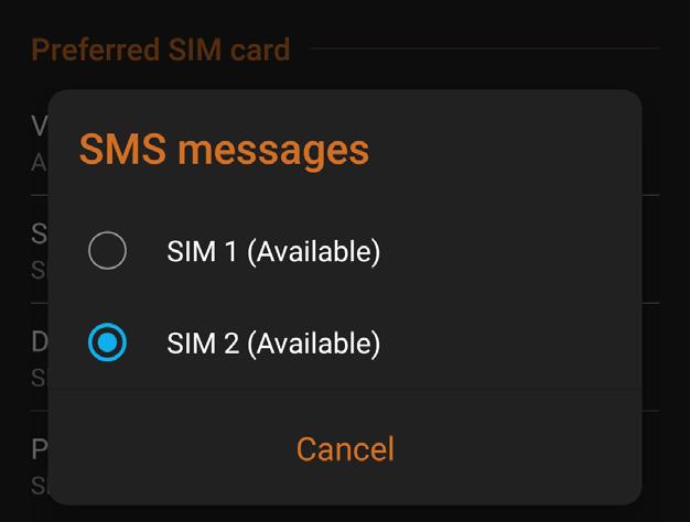 Välj ett SIM kort som standard Välj ett SIM-kort som ditt standard-sim för röstsamtal, SMS-meddelanden och datatjänster.