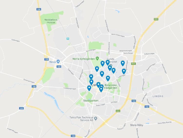 BURLÖVS KOMMUN 2019-03-15 KS/2018:838-512 4/6 Karta över Lunds cykelstationer Det behöver analyseras om motsvarande platser och underlag kan tänkas finnas i Burlövs kommun.