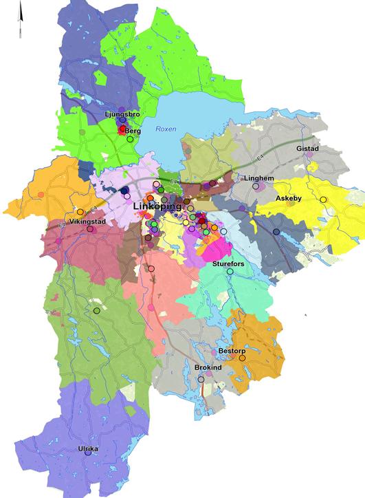 Fyra skolområden och två förskoleområden i Linköpings kommun För att klara att garantera alla elever skolplacering har Linköpings kommun idag en skolorganisation med upptagningsområden.