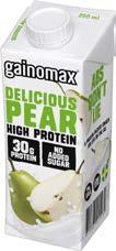 Dryck Gainomax high Protein drink 250ml - delicious pear Smiling torkad ananas 65g Ingredienser: UHT-behandlad mjölk, vatten, mjölkprotein, laktasenzym, stabiliseringsmedel karragenan, aromer,