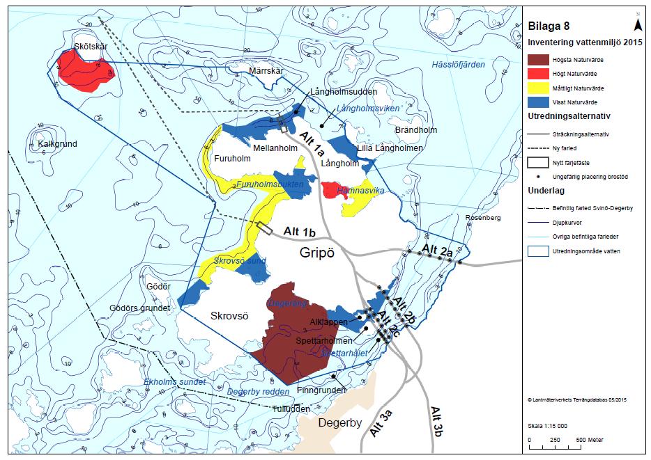 Figur 3. Bilaga till MKB:n för västra Föglö, som indikerar områdena för de värdefulla habitaten.