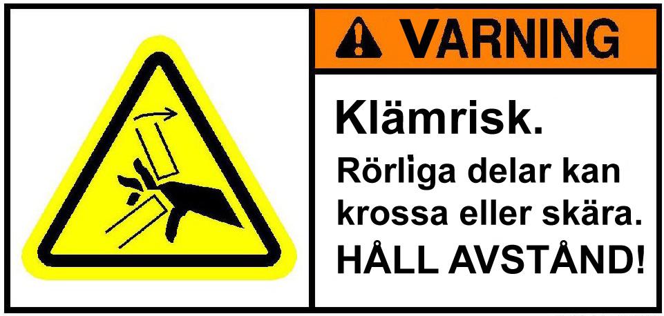 Om någon dekal har bleknat, är oläslig eller saknas, kontakta din återförsäljare genast för nya dekaler.