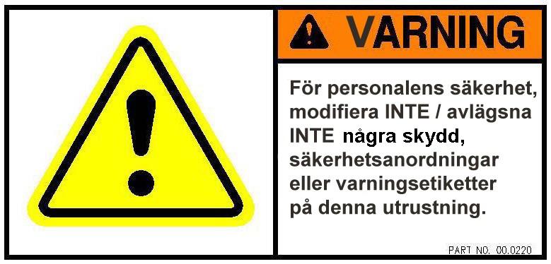 . B C A B A C Observera att dekalerna som sitter på utrustningen och som kan beställas enligt tabellen är på engelska.