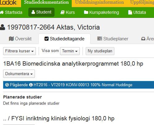 2. Program med inriktning Man måste först ange det nya programtillfället för att därefter kunna ange vilket inriktningstillfälle