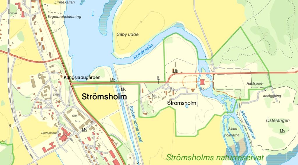 Inledning Strömsholms slott ligger på en holme mitt i Kolbäcksån i Strömsholm ca 1,5 mil söder om Hallstahammar i Hallstahammars kommun.