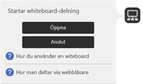 7. Använda en fjärr-whiteboard för att dela skärm Delta från den interaktiva whiteboardtavlan 1. Tryck på [Anslut] under ikonen Dela,. SV DHG347 2. När ett meddelande visas trycker du på [Fortsätt].