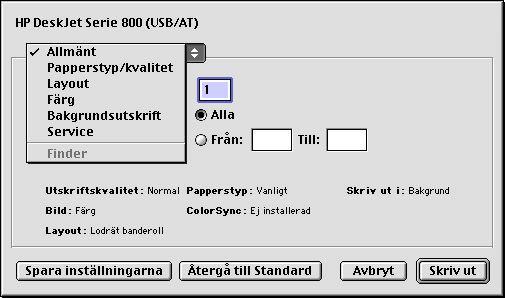 Använd den här popupmenyn för att ändra särskilda inställningar i dokumentet. Om du vill spara dessa inställningar för kommande utskrifter klickar du här.