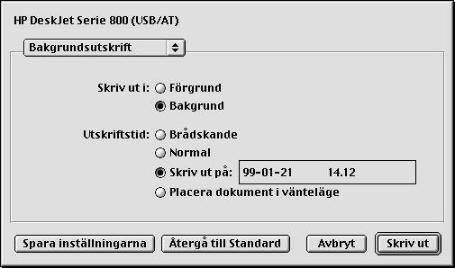 2 Använd skrivarprogrammet Inställningar för bakgrundsutskrift i dialogrutan Skriv ut Med bakgrundsutskriften aktiverad kan du fortsätta arbeta på datorn medan du skriver ut på HP DeskJet-skrivaren.