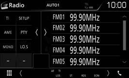 Innehåll A: PS-namn, radiotext, PTY-genre Innehåll B: Radiotext plus, Titel Artist Preset#: Förinställningsnummer 2 Sökläge Växlar sökläge enligt följande ordningsföljd: [AUTO1], [AUTO2], [MANUAL].
