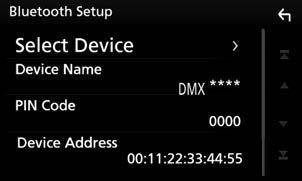 Bluetooth-kontroll ÑÑAnsluta Bluetooth-enheten 1 Tryck på [Select Device] på skärmen Bluetooth SETUP. 2 Tryck på namnet för den enhet du vill ansluta.