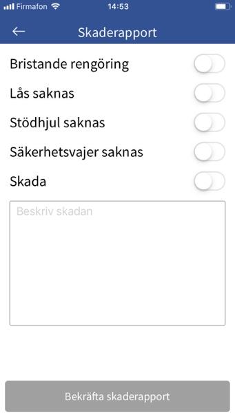 4.1 Tillgängliga släp Genom att klicka på en tillgänglig släpvagn kan du se information om denna och anmäla en skada om det finns en på släpvagnen (avsnitt 4.1.1).