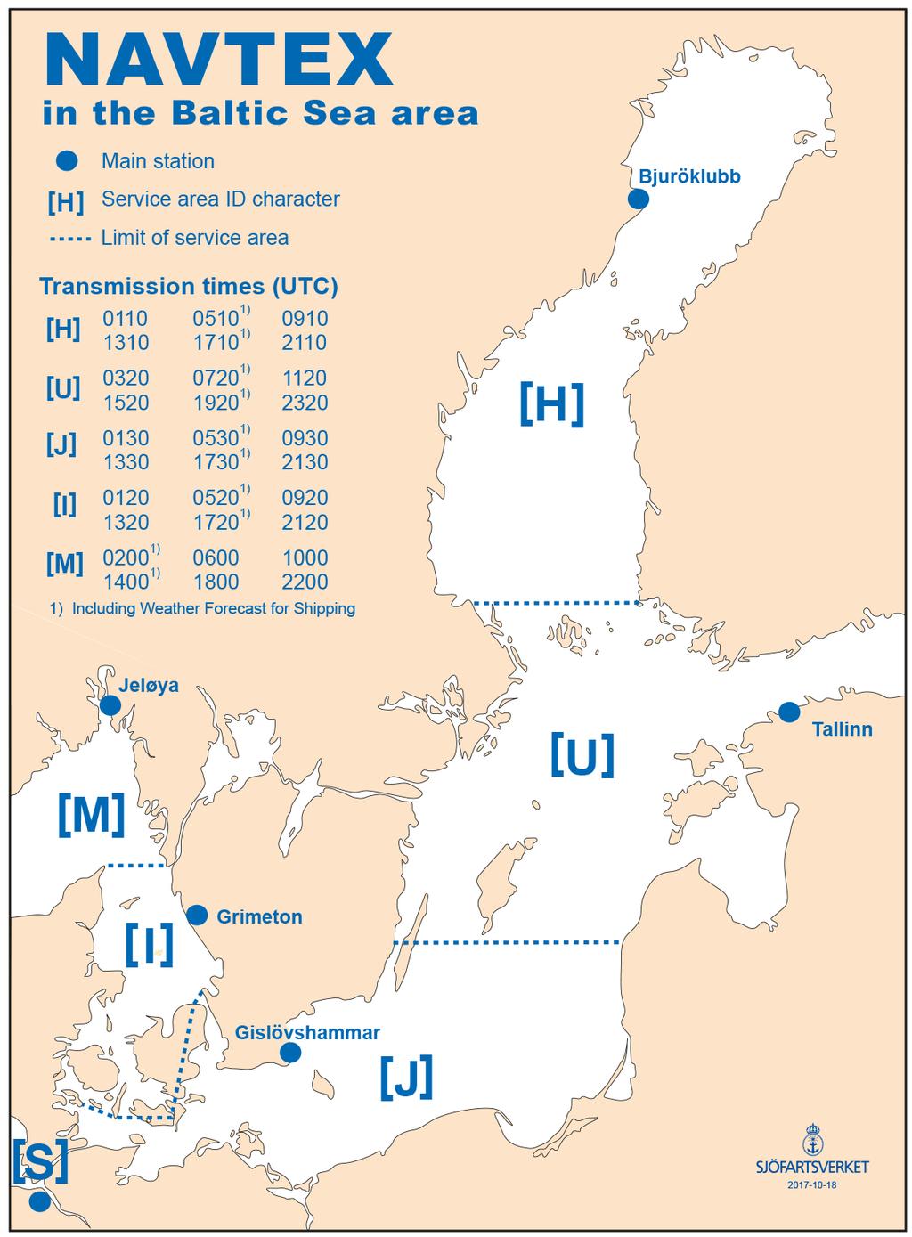 2017-11-30 5 Nr 679 NAVTEX-karta Sjöfartsverket, Norrköping. Publ. 30 november 2017 * 12678 Sjökort: 612, 6142 Nytryck av sjökort. Ny edition av kort 612 och 6141.