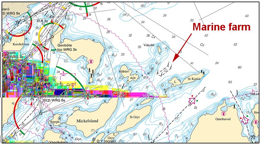 2017-11-30 8 Nr 679 * 12550 Sjökort: 616, 6163 Sverige. Norra Östersjön. O om Dalarö. V om Stora Kaskär. Musselodling. Utmärkning.