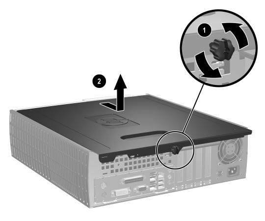 Ta bort datorns kåpa och frontpanel Ä SE Så här tar du bort datorns kåpa: 1. Stäng av datorn på rätt sätt via operativsystemet. Stäng därefter av eventuell kringutrustning. 2.