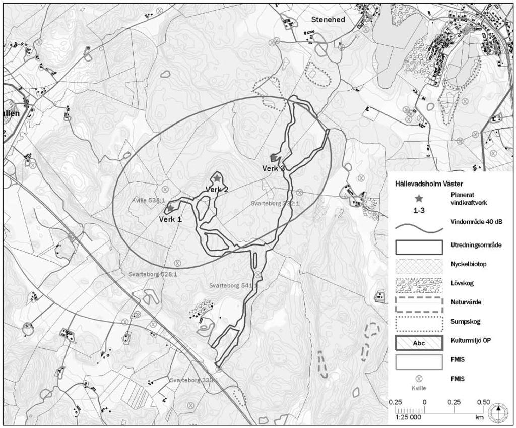 kartmaterial, en nyckelbiotop och två sumpskogsmiljöer, illustration 2. Nyckelbiotopen ligger i anslutning till den öppna marken vid Gregeröd.