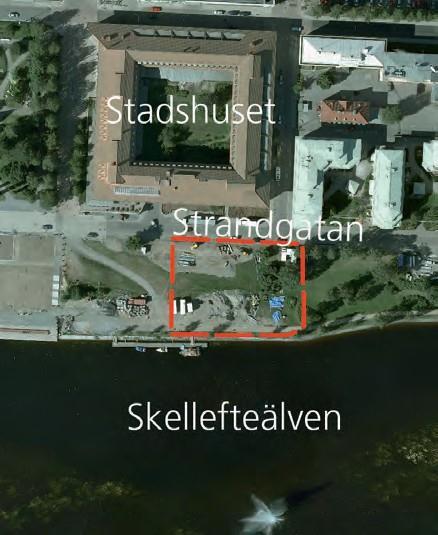 Aktuellt på gång: Innergården görs om under 2013-2014. Kv Laxen En del av det nya parkstråket längs med älven. Väster om platsen ligger en nybyggd restaurang.