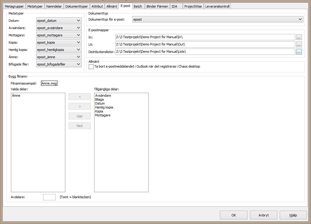 E-post Chaos desktop innehåller ett tillägg för Outlook. Med hjälp av detta tillägg kan du enkelt spara ner e-post i projektet genom att klicka på knappen Registrera e-post i Chaos desktop.