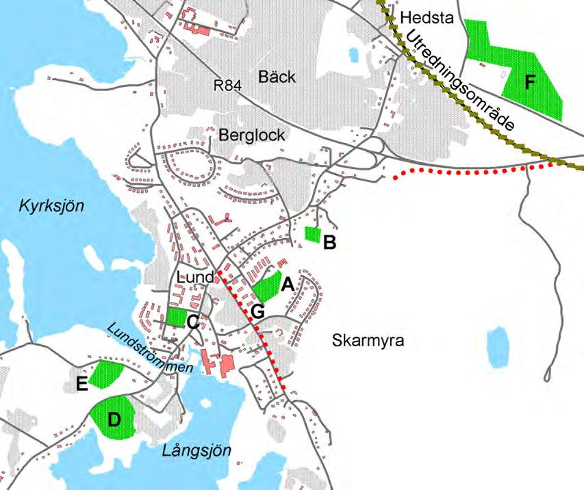 tätorten. C. Bostadsområde - planlagt för radhus. A.