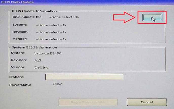 3 När uppdateringsmenyn för BIOS öppnas klickar du på knappen Browse