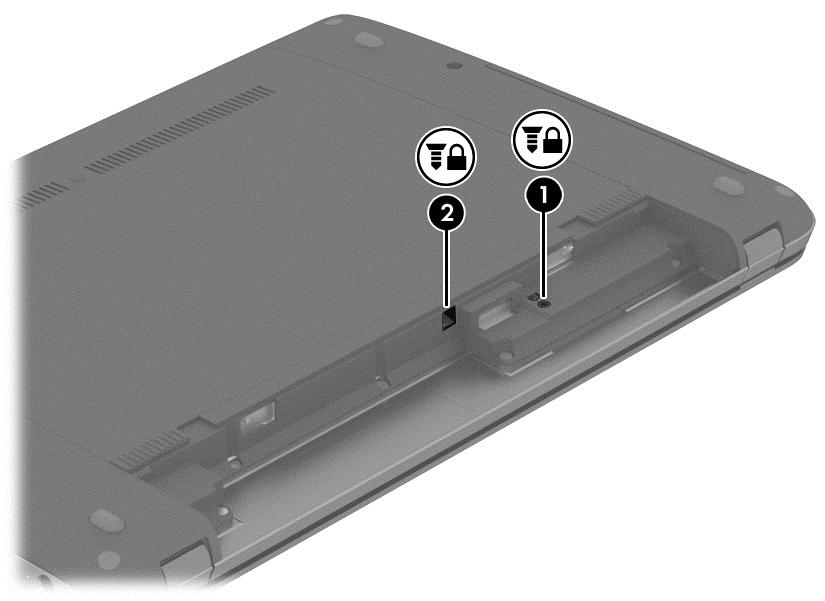 Så här använder du säkerhetsskruven: 1. Ta ut batteriet. VIKTIGT: När du tar ut ett batteri som är datorns enda strömkälla kan information gå förlorad.