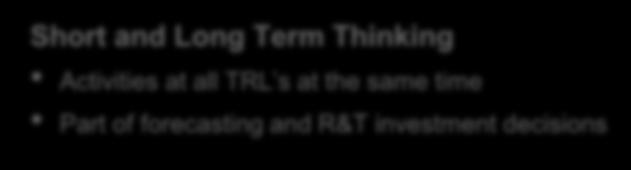 Thinking Activities at all TRL s at the same time Part of forecasting and R&T investment