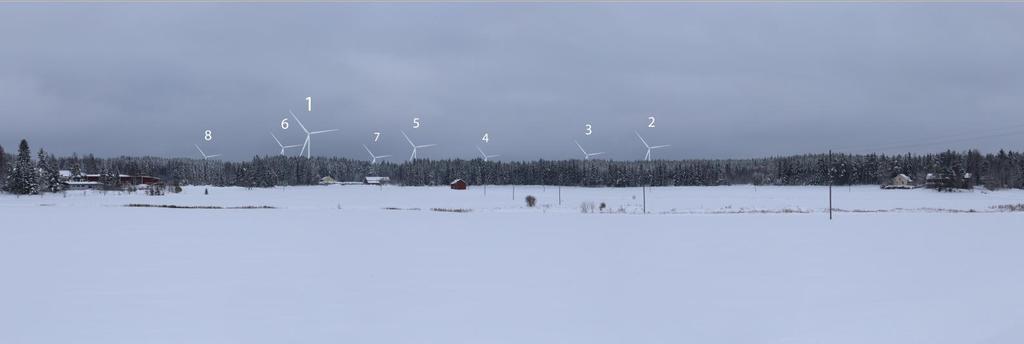 41 Figur 6-10. Fotomontage från byn Garpom från Forsbyvägen. Avståndet till närmaste vindkraftverk är 2,4 kilometer.