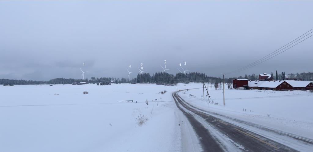 45 Figur 6-15. Fotomontage från åkerområdet vid herrgården Malmgård från Mörskomvägen. Vid fotots högra kant till höger om Mörskomvägen finns byggnader vid herrgårdens ekonomigård.