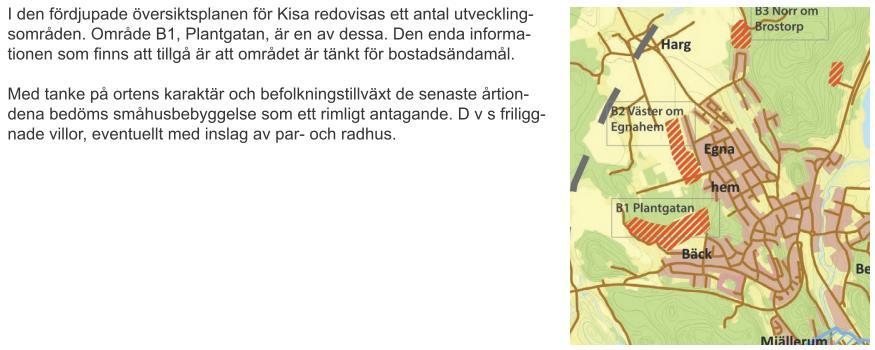 Exempel FÖP Kisa 12 Bebyggelse Bostäder Utveckling Kisa har ca 3800 invånare och är därmed en större tätort Område B1 är