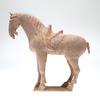 286 FIGURINER, 2 st, lergods, Kina, Tang (8618 907) resp Ming (1368 1644). Häst med ledsagare. Höjd 31-42 cm. TL-test utförd på figurinen föreställande häst.
