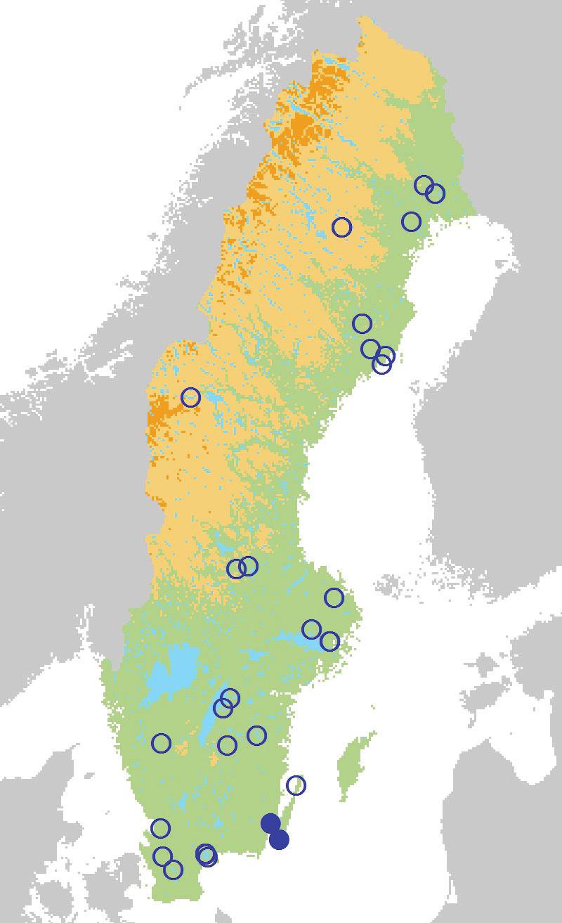 Håkan Ljungberg, Stig Lundberg & Hans-Erik Wanntorp Figur 3. Svenska fynd av Macroplea appendiculata fram till 2013.