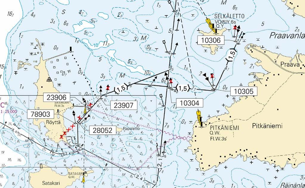 Kuva viitteeksi, karttaotteet ei merikartan mittakaavassa / Bild för referens, kortutdrag inte i sjökortets skala / Image for reference, chart extracts not to scale of chart ( FTA, Vaasa/Vasa 2018 )