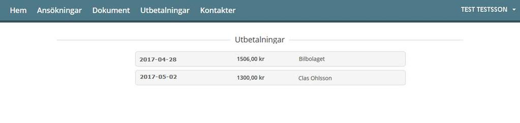 11 Utbetalningar Du kan läsa om dina utbetalningar och de kommer du åt på två sätt: Alt 1) Klicka på Utbetalningar längst upp i menyraden Alt 2) Klicka på knappen Utbetalningar.