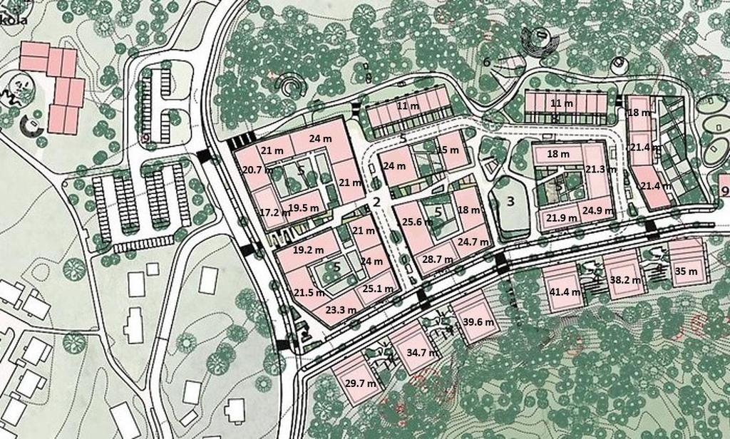 Beräkningsunderlag Planområde och trafikmängder Aktuellt planområde med förslag till ny bebyggelse inklusive planerad hushöjd ovan mark illustreras i Figur 2.