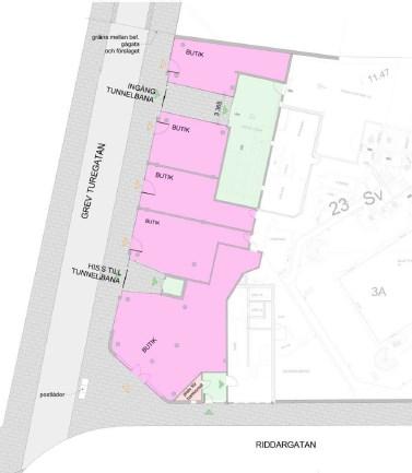 Sida 7 (9) Illustrationsplan Perspektiv Grev Turegatan Planförslaget innebär att bottenvåningen utökas/byggs ut så att