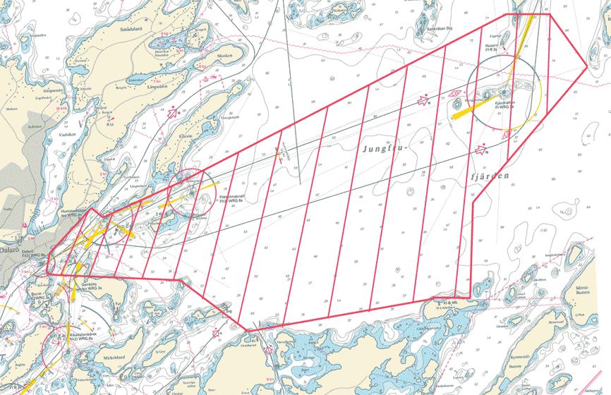 Nr 192 6 Norra Östersjön / Northern Baltic * 4362 Sjökort/Chart: 6145, 6163 Sverige. Norra Östersjön. Stockholms skärgård. Jungfrufjärden. Sjömätt område. Delar av Jungfrufjärden har sjömätts.