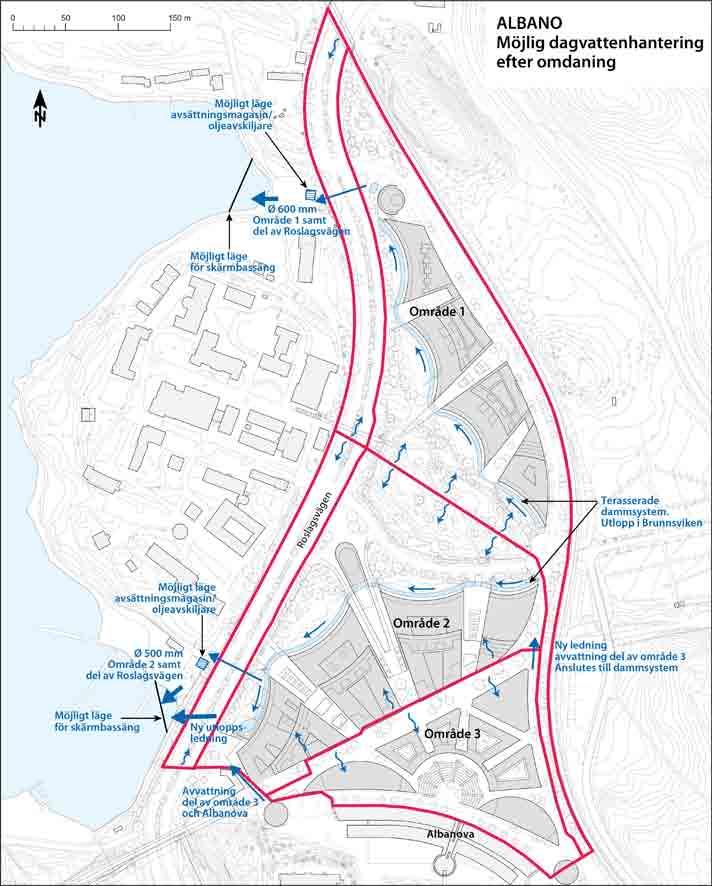 Inga kända speciellt anordnade anläggningar för rening eller fördröjning av dagvatten finns i planområdet.