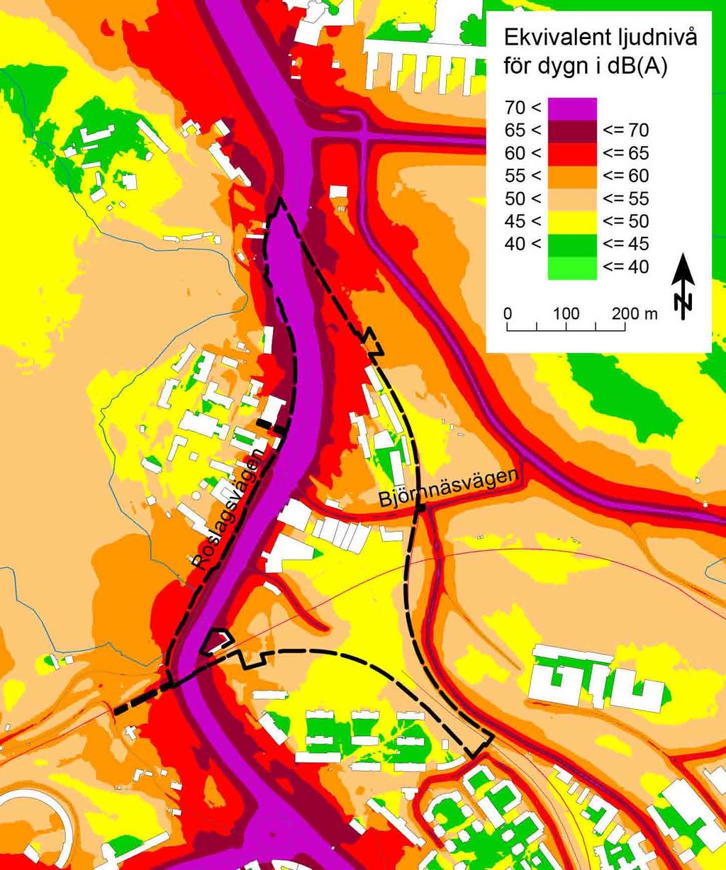 Sammantaget innebär ovanstående att de ekvivalenta ljudnivåerna i delar av området kommer att bli lägre än idag, men att området likväl kommer att vara bullerutsatt.