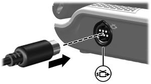 Använda S-videoutgången Med S-videoutgången, som har sju stift, ansluts datorn till en S-videoenhet, t ex en tv, video, videokamera, overheadprojektor eller ett videofångstkort.